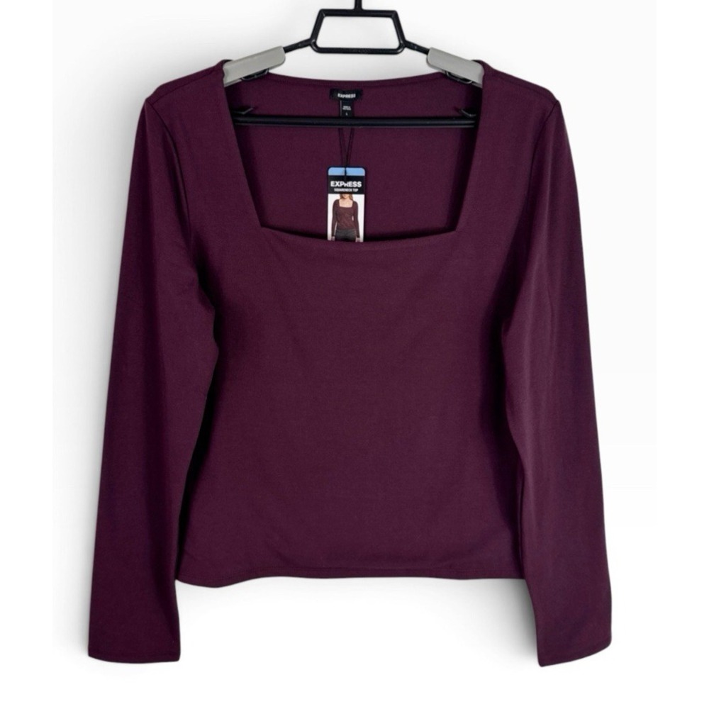 Express Women's Large Square Neck Net Top Burgundy New